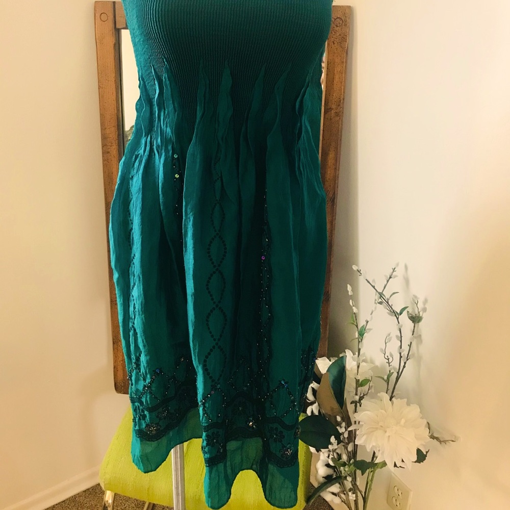 Dark Teal Beaded Strapless Dress/Skirt